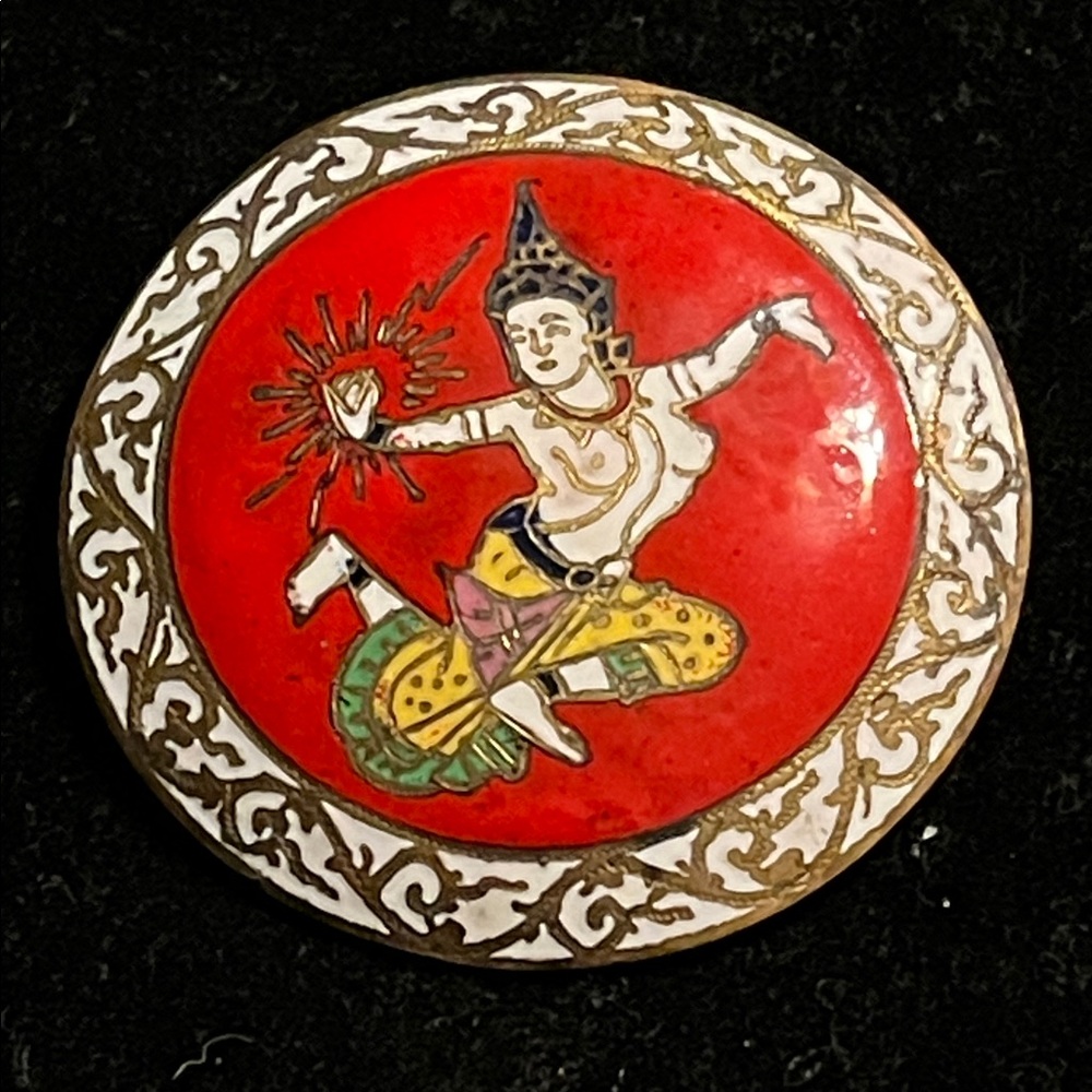 Vintage Enamel Brooch with Thai Dancer Design